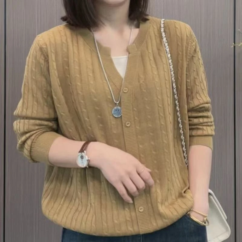 时尚假两件长袖宽松百搭针织衫显瘦气质上衣ab