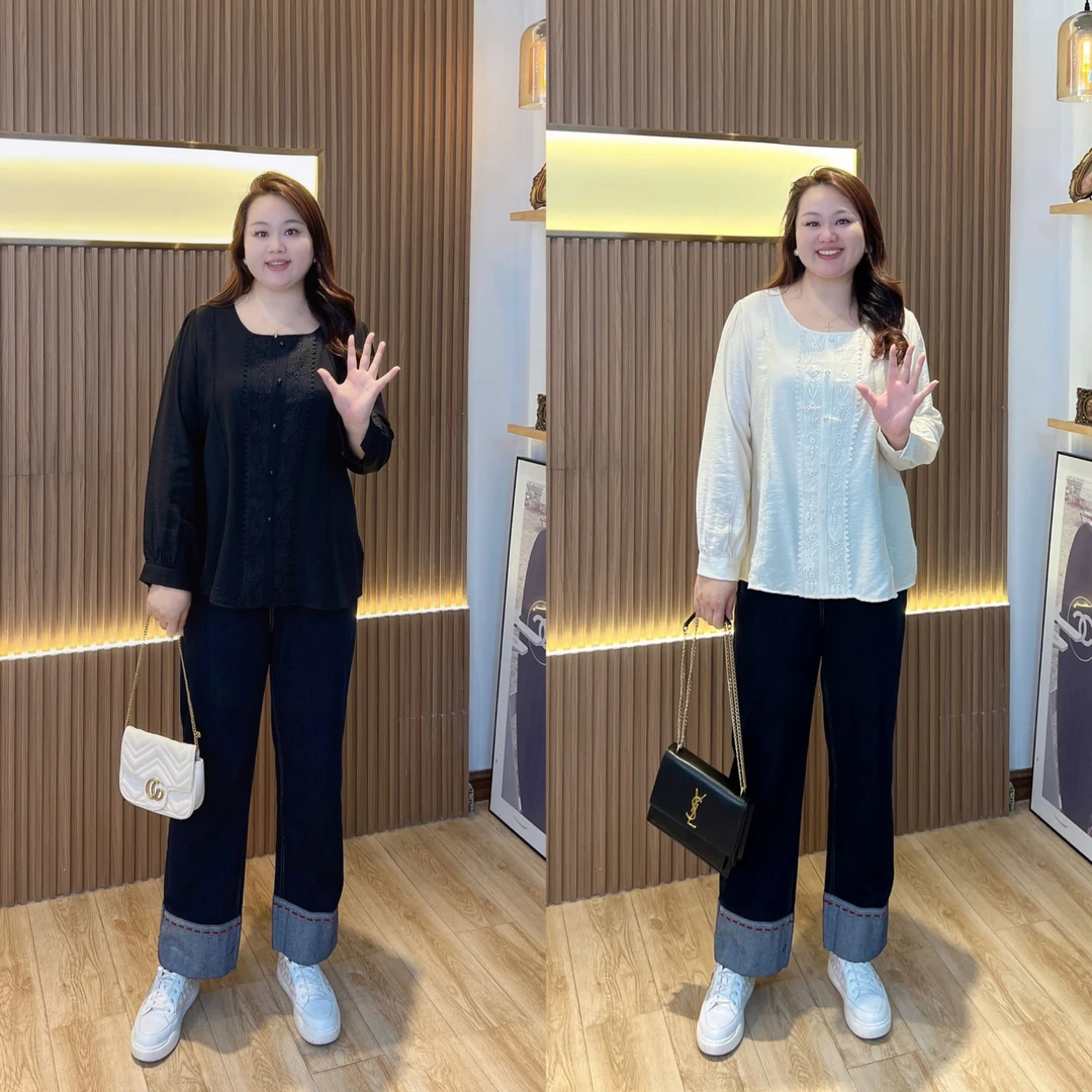 【胖霜霜上新上衣】PDM22446早秋新款圆领通勤百搭宽松大码女装衬衫
