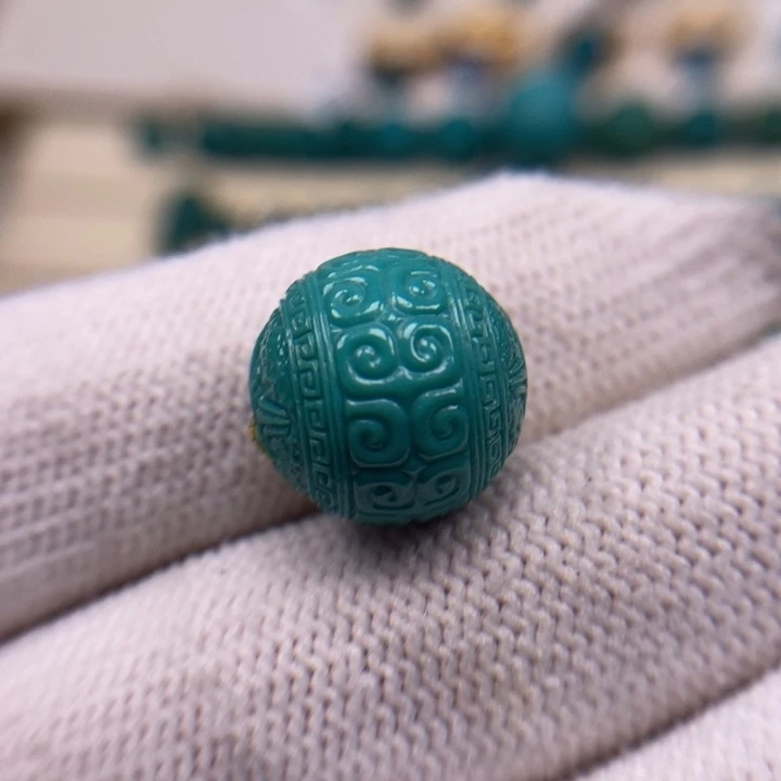 未镶嵌绿松石回纹圆珠13.6mmAA914