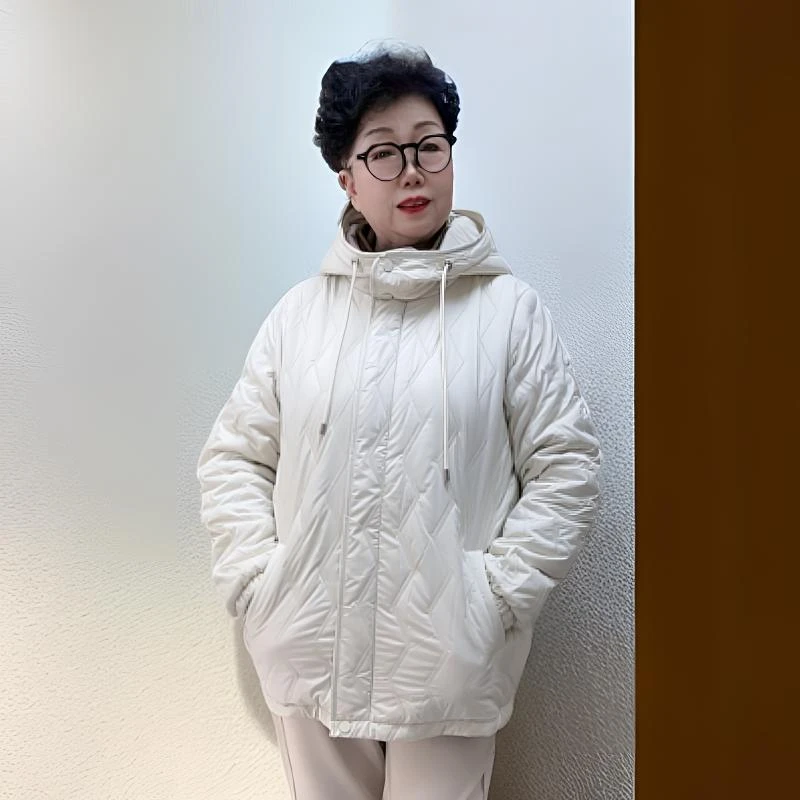 【贵丽坊】菱形格薄棉衣女2024年新款连帽短款显瘦宽松休闲外套