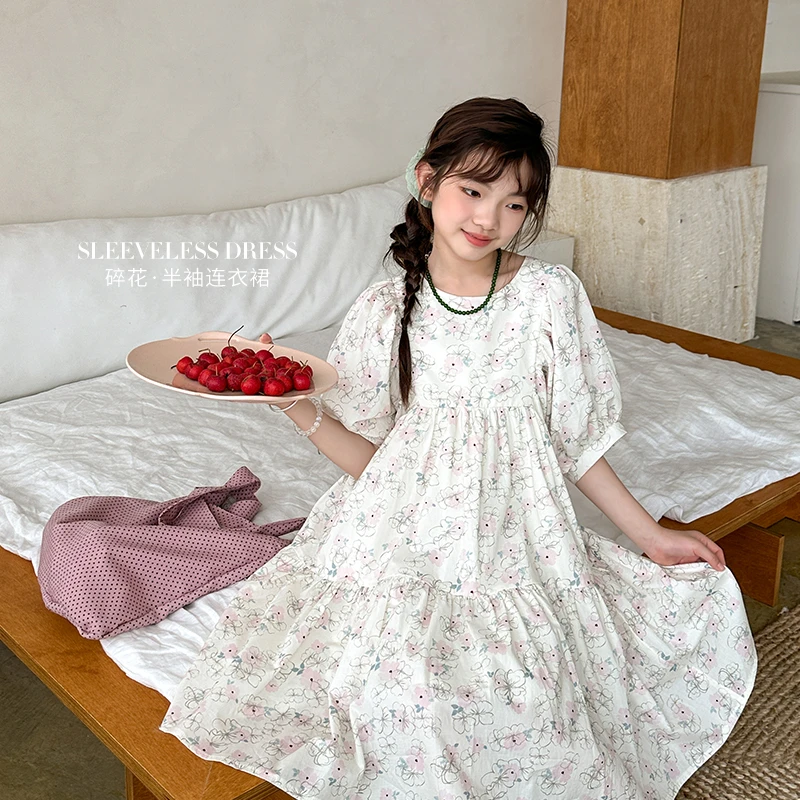 2024夏装新款连衣裙中大童韩版小清新显瘦小碎花长裙QZ075