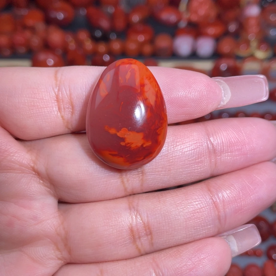 南红玛瑙未镶嵌火焰纹水滴吊坠