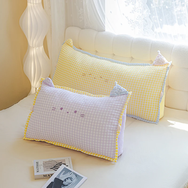 艾斯德格子喵喵床头靠立体靠垫床头软包靠背榻榻米护腰靠枕可拆洗