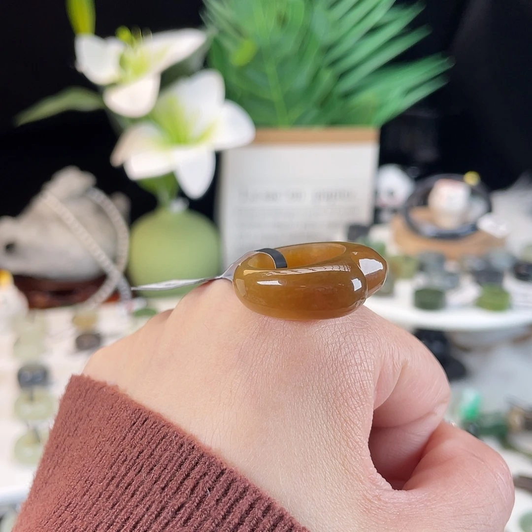 和田玉未镶嵌戒指E41红糖猫耳朵17.2