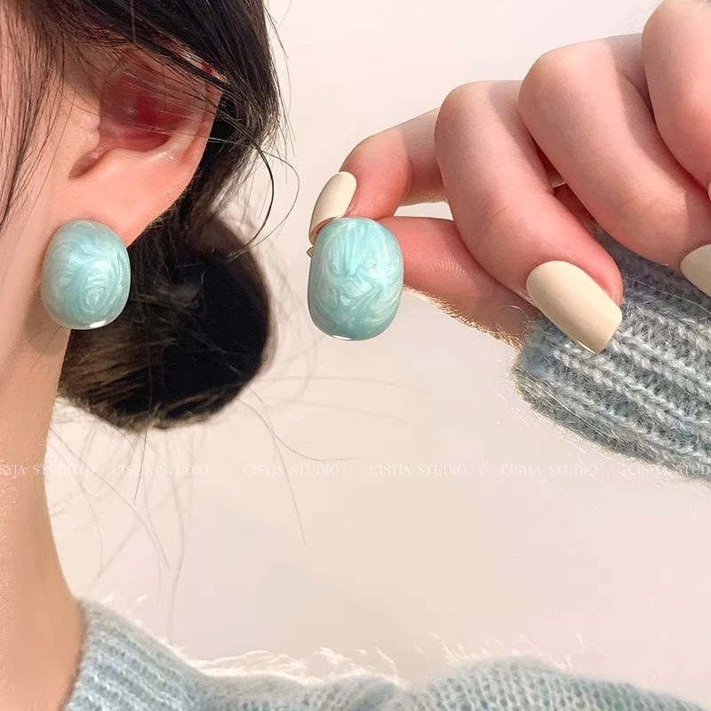 铜合金耳饰 气质蓝色滴釉耳钉女春天高级感轻奢精致绝美独特耳环