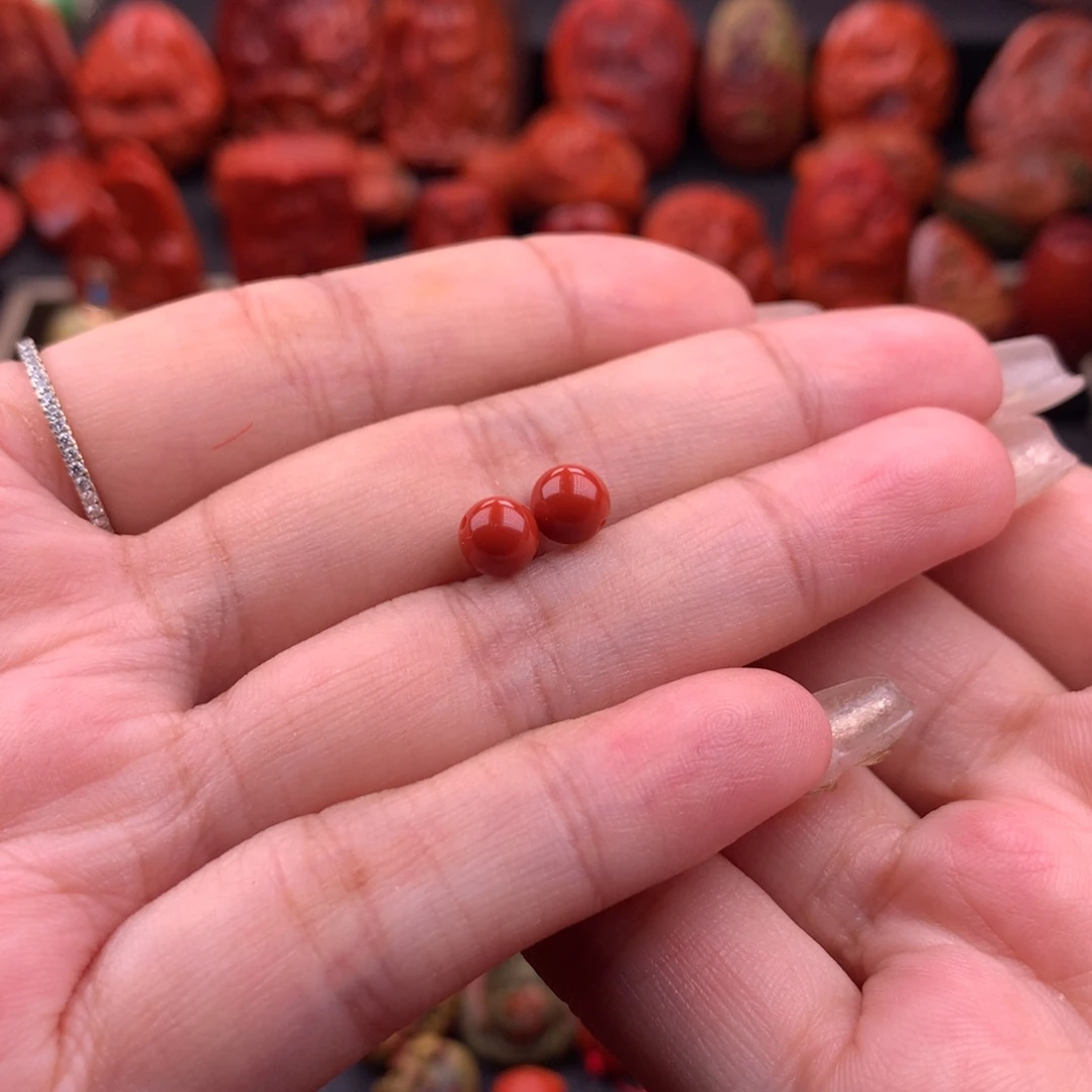 南红玛瑙南红川料圆珠对珠6mm未镶嵌碳***肠