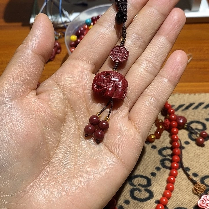 天然辰砂吉祥如意钥匙扣