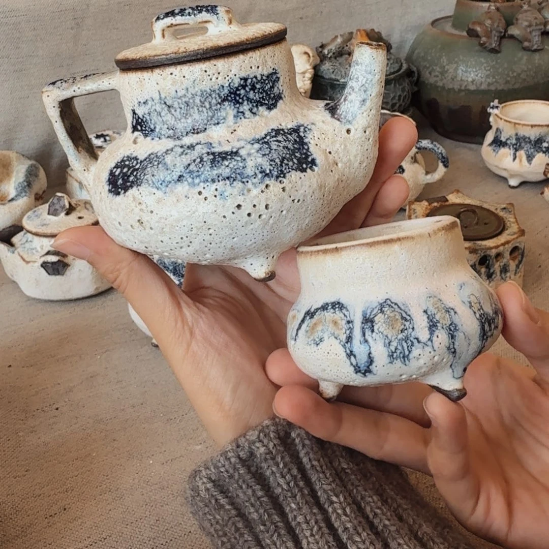 粉引手作一壶一杯