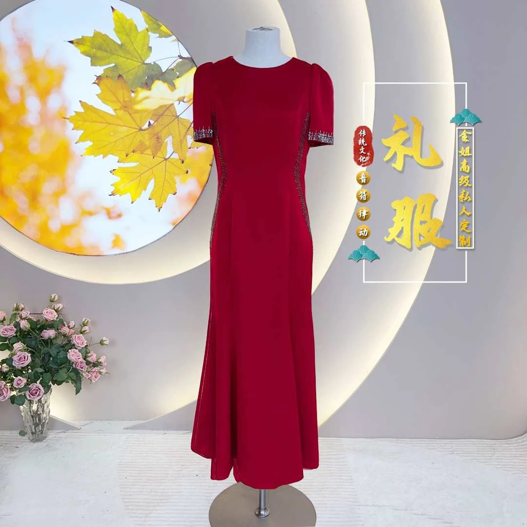 【金姐高定喜服】音符律动喜婆婆妈妈高档新娘高端婚宴鱼尾礼服-965