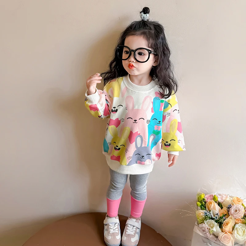 女童卡通卫衣裙套装洋气儿童春秋装新款网红女宝宝休闲两件套女孩