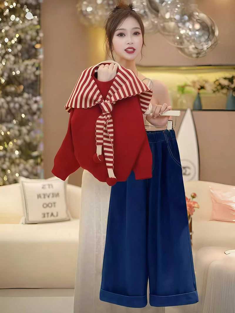 女童春秋款套装2025新款洋气儿童时髦韩版披肩套头毛衣两件套休闲