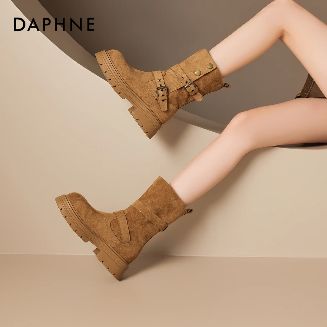 达芙妮网红爆款厚底英伦风增高马丁靴女款2025秋冬季显瘦爆款短靴