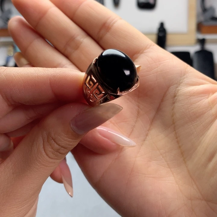 和田玉（墨玉）银S925镶嵌戒指