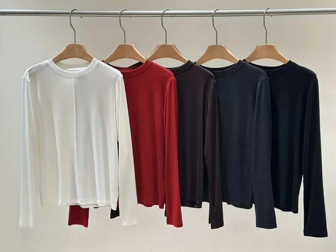 秋冬款 柔软圆领虾线面膜T2.0长袖打底可外穿女