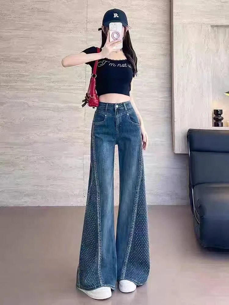 8151烫钻高腰牛仔裤