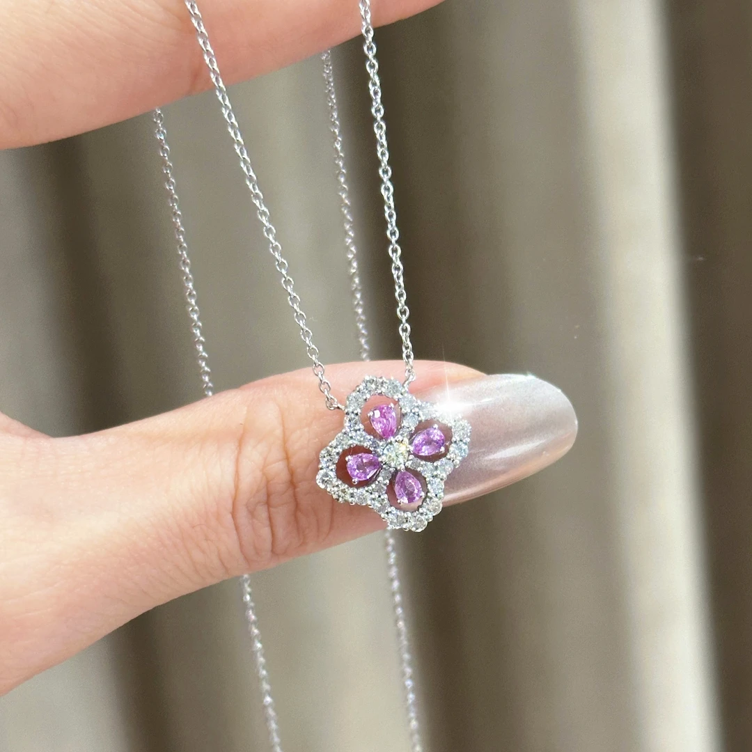 【六言精选3号】0729M 升级 粉色四叶草钻石项链