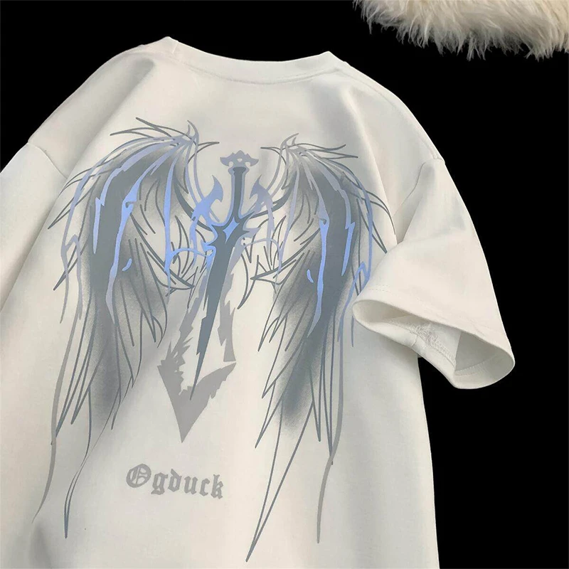 美式高街设计感夜光大翅膀短袖T恤男款夏季潮牌重磅纯棉半袖体恤