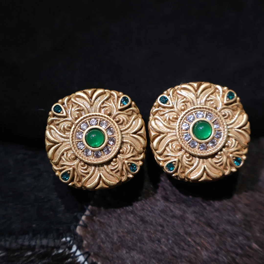 合金耳饰 Vintage复古电镀浮雕金色耳夹耳饰高级小众设计师品牌