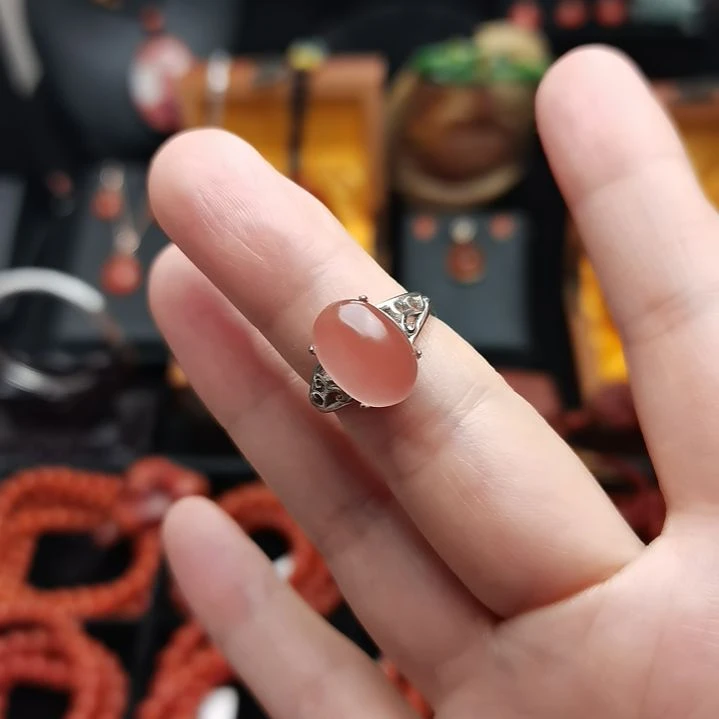 南红玛瑙戒指银S925镶嵌