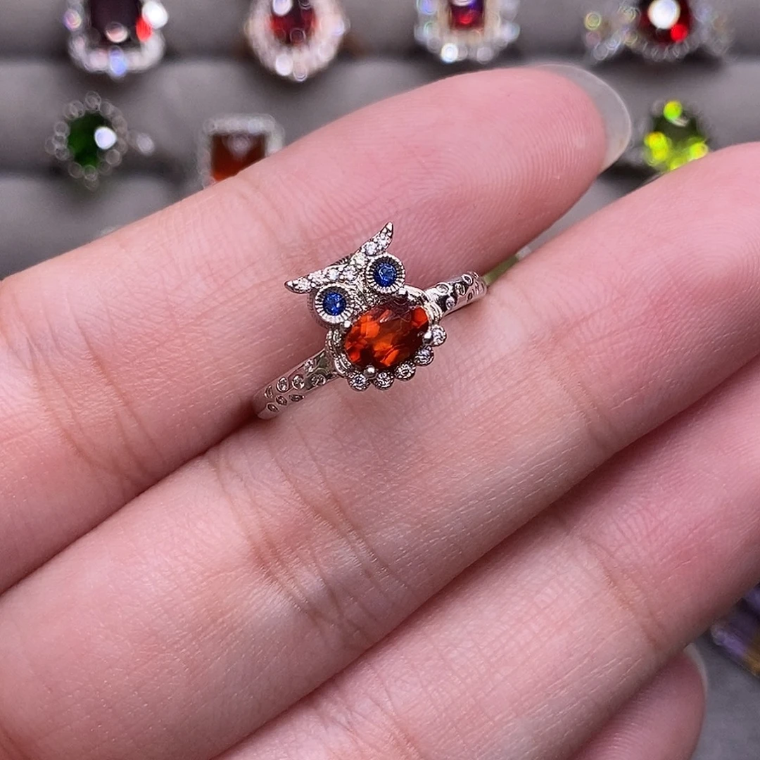 银S925镶嵌戒指石榴石（芬达石）