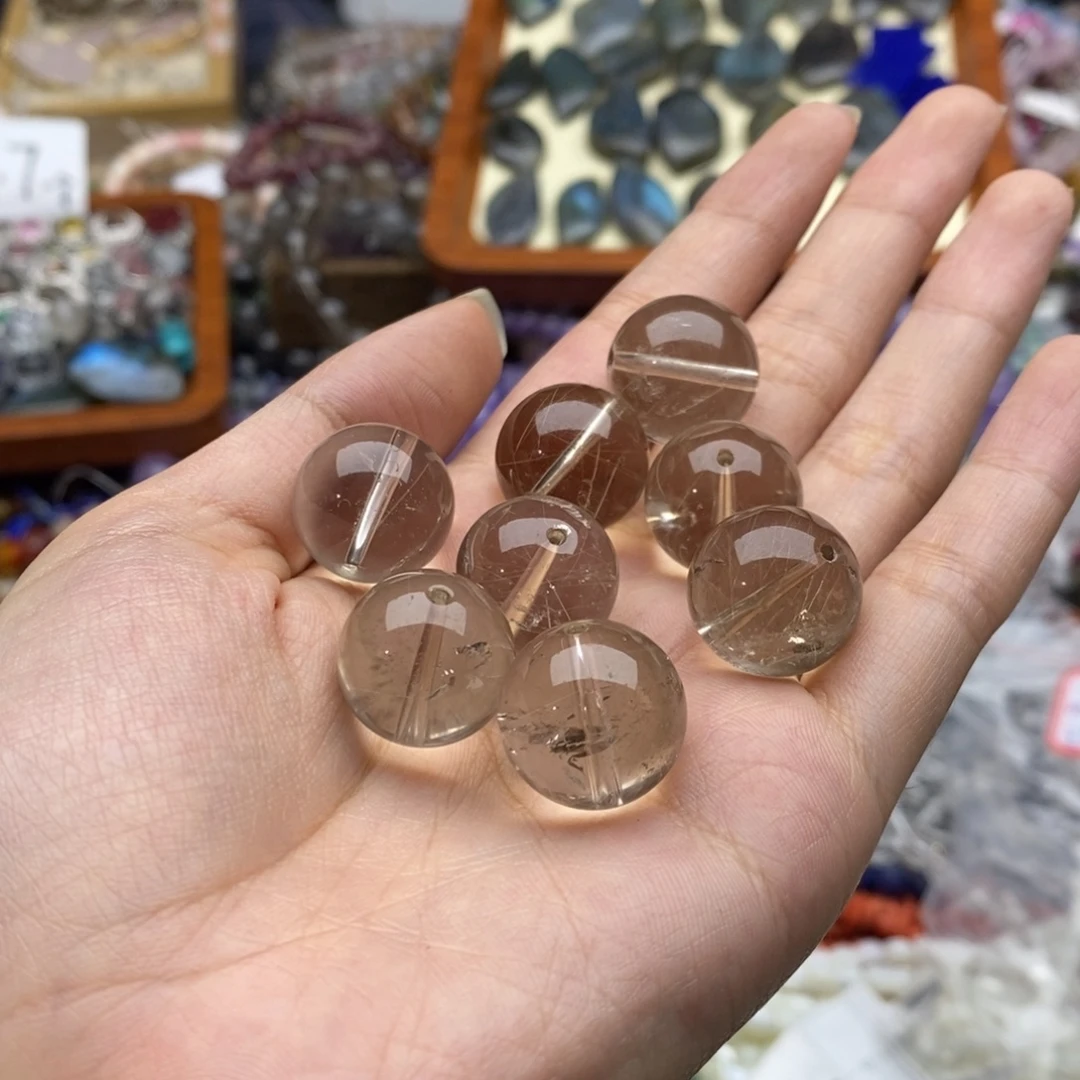 未镶嵌玛瑙/玉髓珠宝半成品一个纯天然16+mm茶发晶单珠