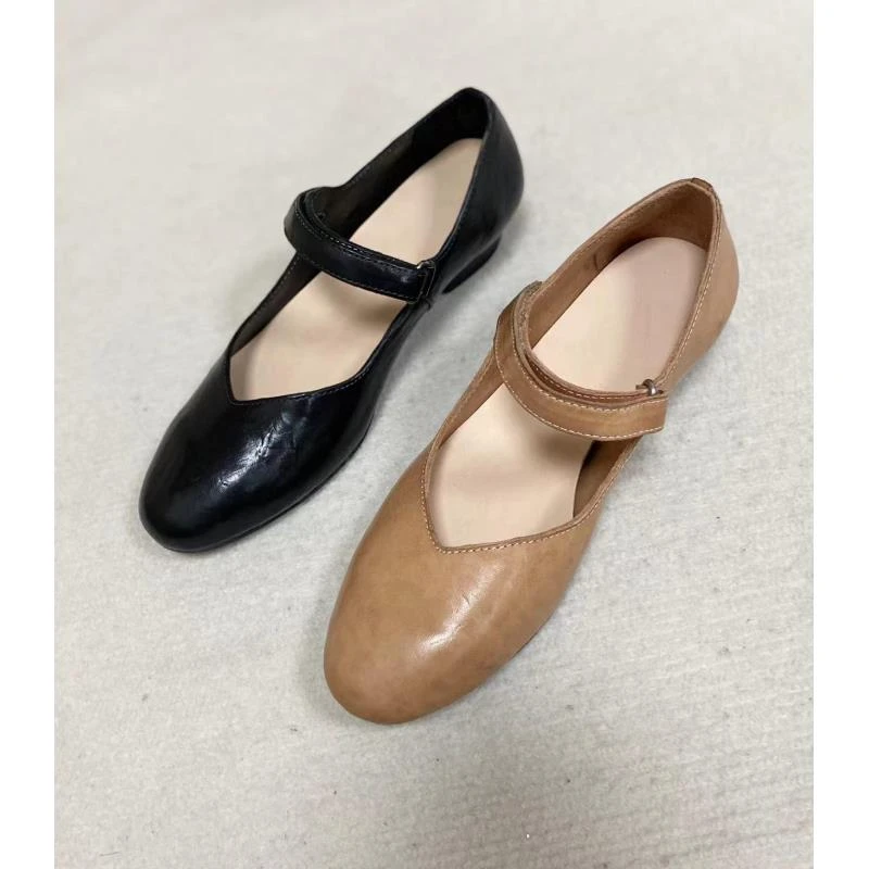 Adoy Taren水洗乐福鞋粗跟圆头皮鞋穆勒鞋镶钻芭蕾单鞋女