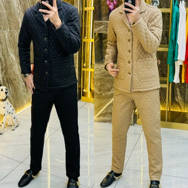 【1776薄棉加绒】冬季夹棉加绒秋冬家居服睡衣套装男士休闲保暖