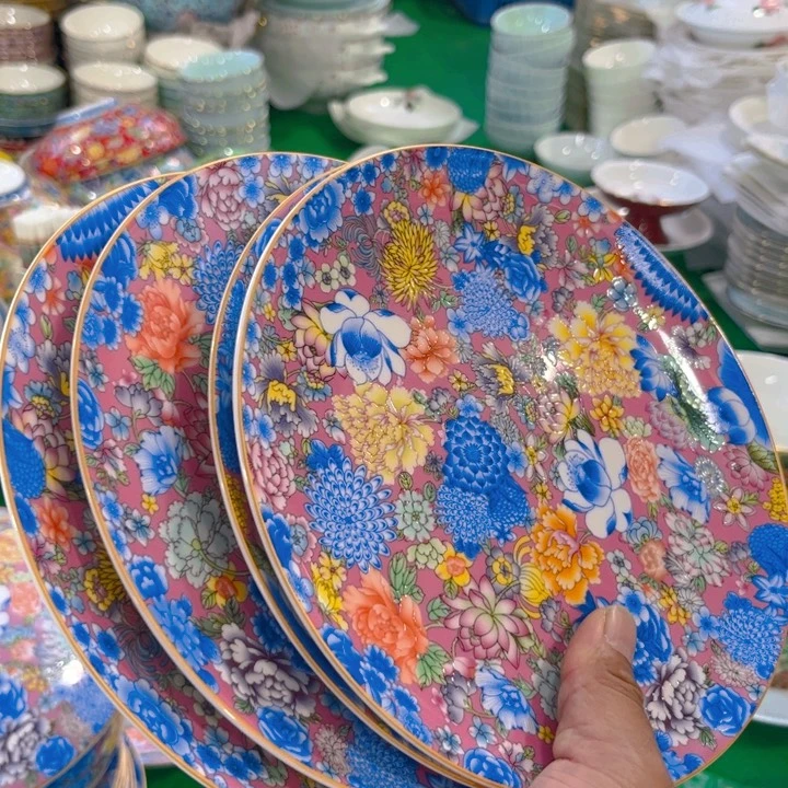 瓷片八寸浅盘四个哇塞