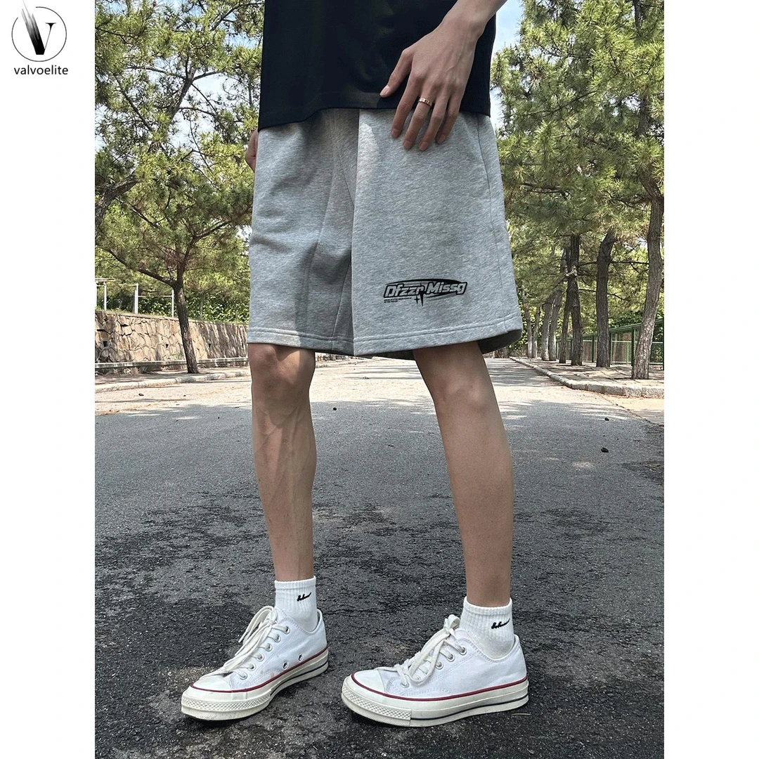 VALVOELITE美式原创潮牌vibe高街字母浅灰色短裤美式复古工装短裤