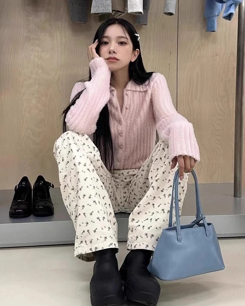 YD-韩系！G系小花灯芯绒裤休闲裤长裤女碎花直筒裤