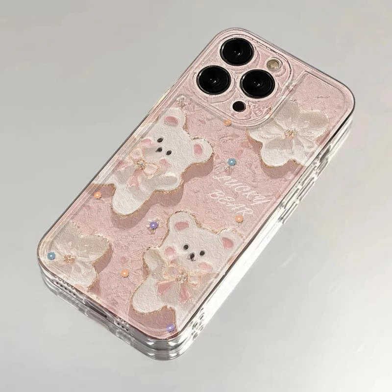 奥菲顿油画粉小熊适用iPhone16苹果15手机壳华为vivo小米15oppo套