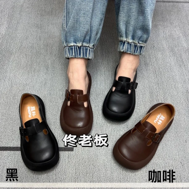 7716-20 纯皮厚底时尚娃娃头百搭手工复古平底休闲女鞋