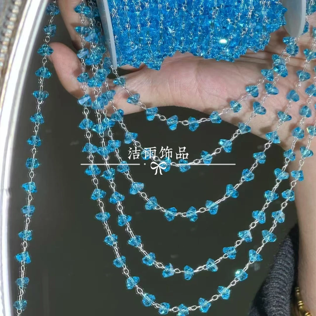(洁雨饰品DIY) L00418  全铜银底海蓝三角晶晶6mm链条diy
