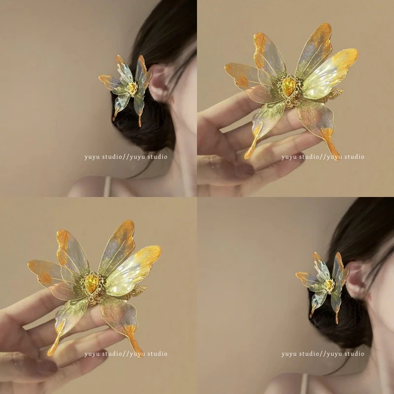 琉璃枯叶蝶~超仙古风蝴蝶发夹~复古汉服古装侧边高级发卡夹子头饰