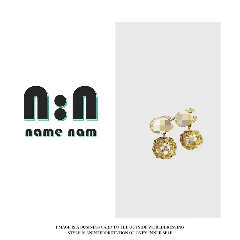 铜合金耳饰  小香风字母镂空式珠珠耳环