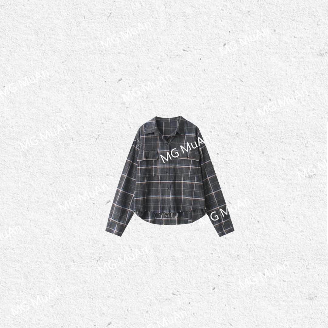 木岸【美式格子衬衫】MUAN定制复古简约格纹长袖衬衫女AL-3371