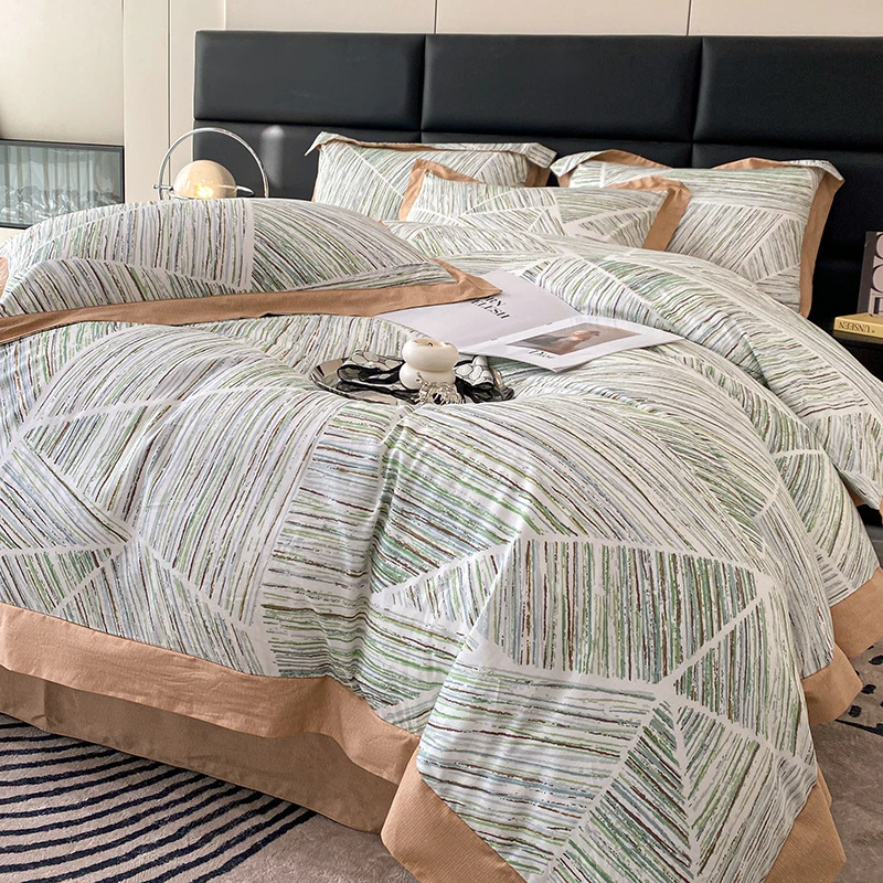 言良品至宽边轻奢新疆长绒棉全棉初夏印花四件套小清新透气可机洗