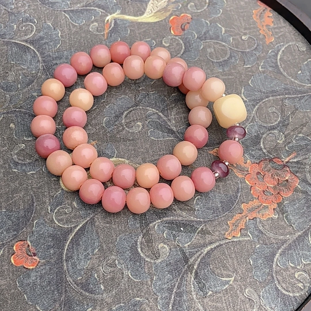 【B44】9*10mm粉色苹果双圈手串手持天然菩提根手串