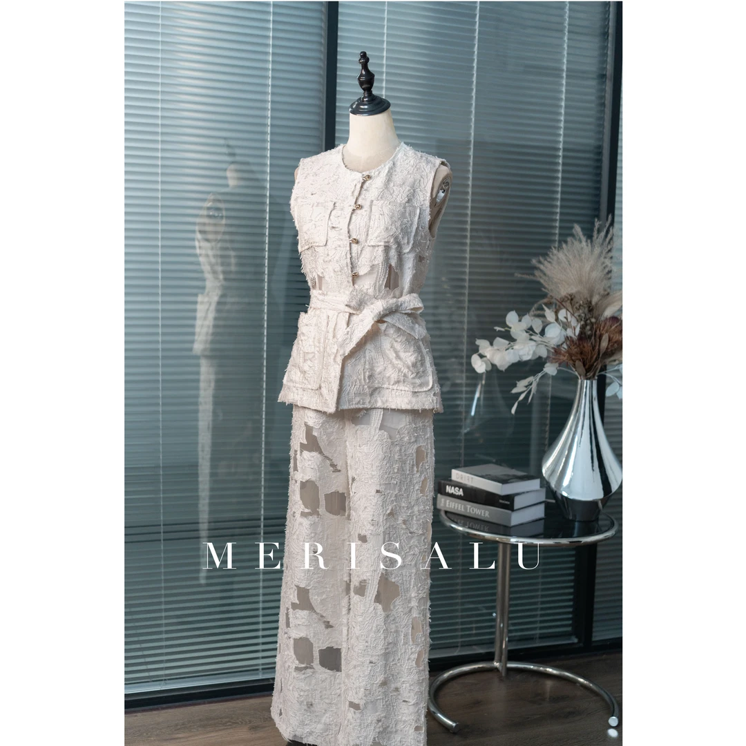 MERISALU【CHEN STUDIO】BC高定-老钱风2025时尚烧花复古裤子套装