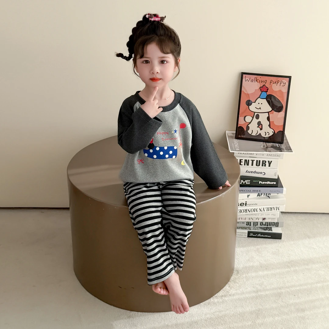 女童长袖睡衣纯棉春秋2025新款儿童女孩家居服两件套秋季长裤套装