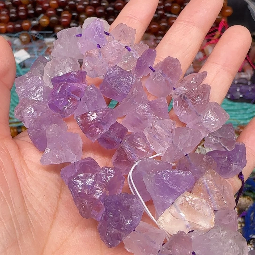 玛瑙/玉髓合金珠宝半成品紫水晶原石12-15mm一条