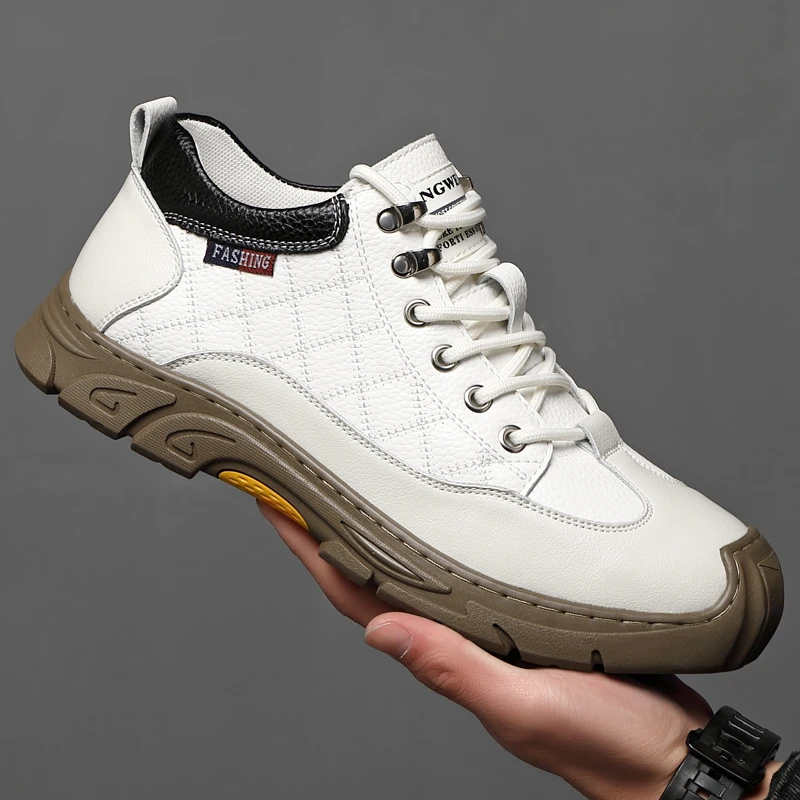 潮鞋软底休闲鞋春秋季户外防滑韩版时尚休闲皮鞋男式内增高白色鞋