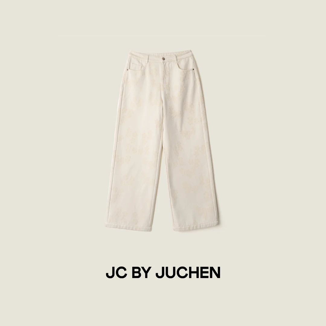 星霜提花肌理莱赛尔棉加厚绒百搭直筒显瘦牛仔裤 FW205002-04