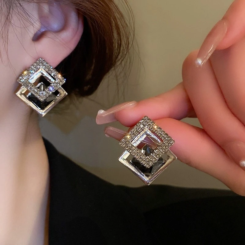 铜合金耳饰 复古方形耳钉精致轻奢气质耳环简约百搭耳饰N1138