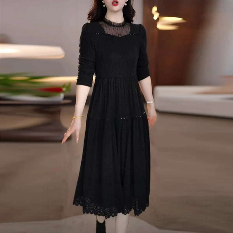 安哥拉绒加厚黑色打底裙2025秋冬新款高级感修身显瘦轻奢连衣裙子