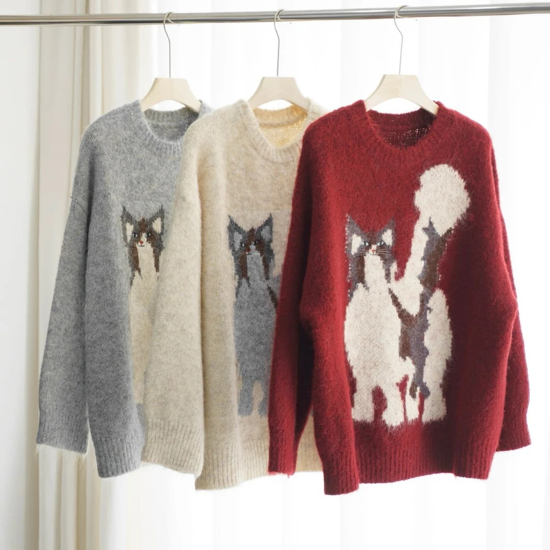 KWN冬季小猫套头拉毛女士毛衣设计休闲百搭时尚011