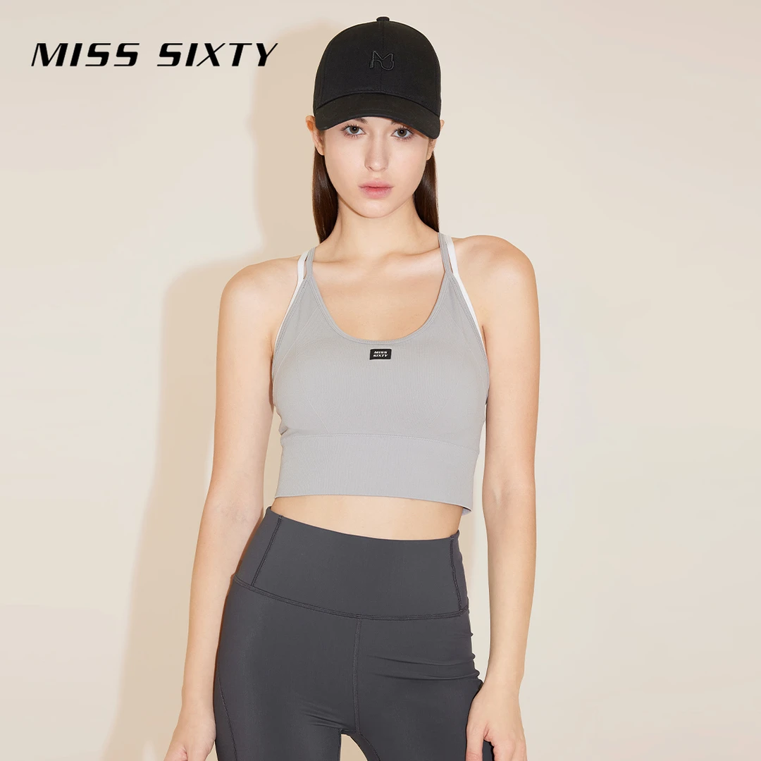 Miss Sixty春季新款针织吊带背心女U形领无袖短款健身运动风