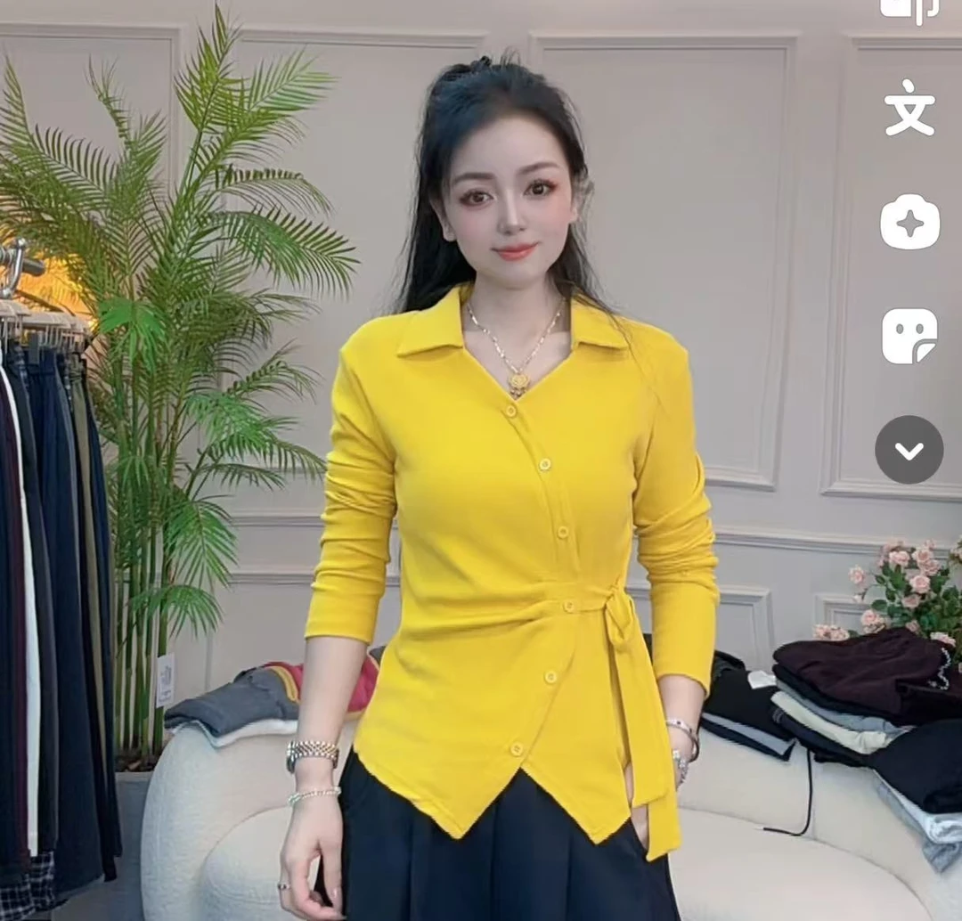 早秋时尚翻领绑绳长袖打底上衣S167