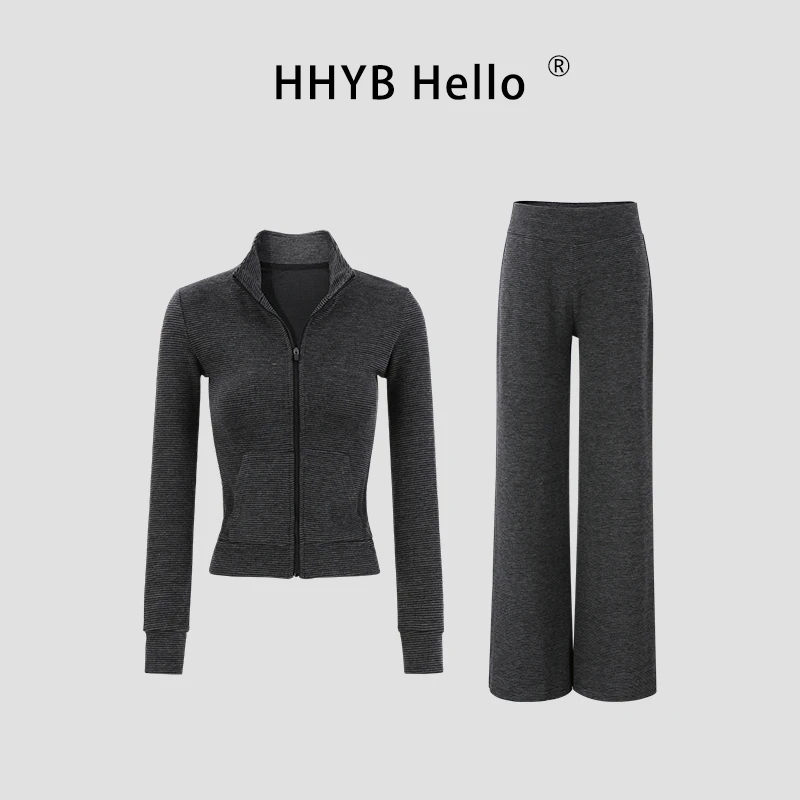 HHYB Hello2025秋季休闲韩系条纹袖修身显瘦套装Q250817+Q254299