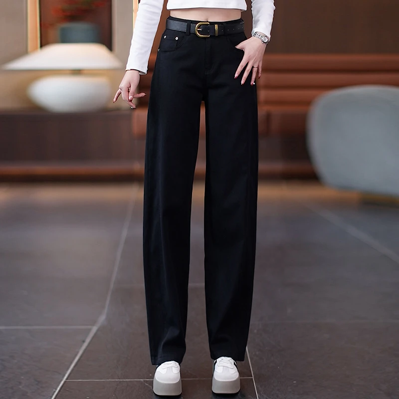 阔腿弯刀牛仔裤女春秋2025新款高腰显瘦宽松垂感休闲直筒镰刀裤子